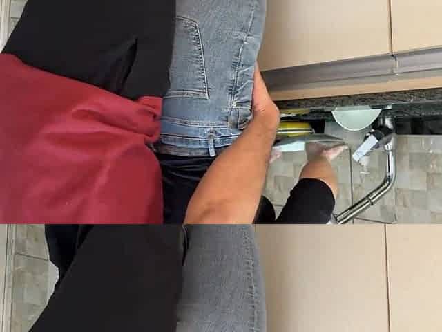 wshing dishes and getting cum