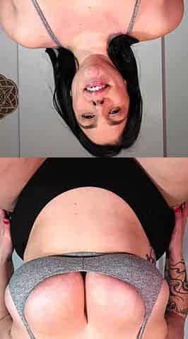 Busty curly brunette with big boobs fucks on couch