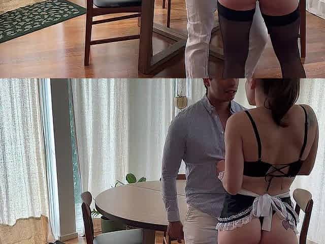 Surprised My Client in a Hawt Maid Outfit - Coarse Screwed Over The Kitchen Table - Maya Mack