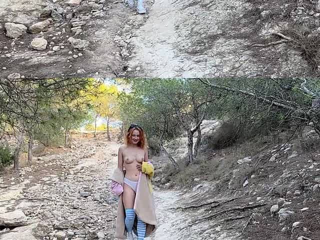 Naked Outdoor Walk with Coat in Mountains!
