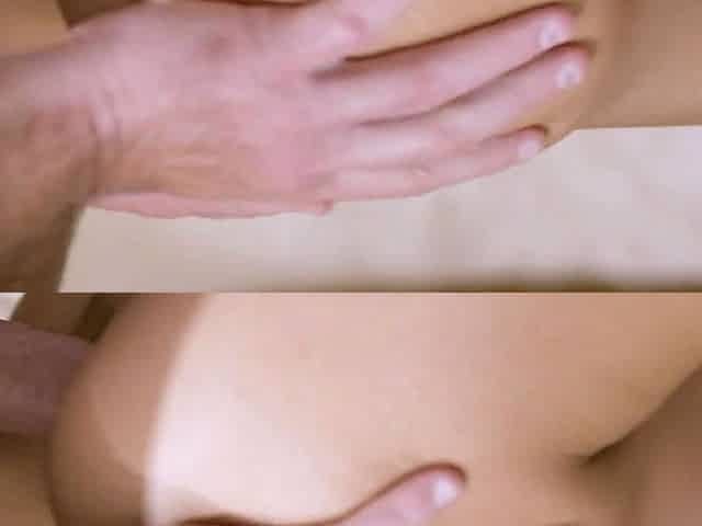 Small tit brunette amateur tugs on a big willie