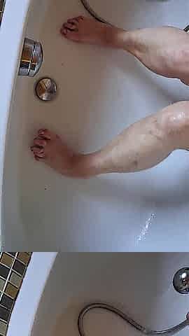 Wash dirty feet in the bathtub