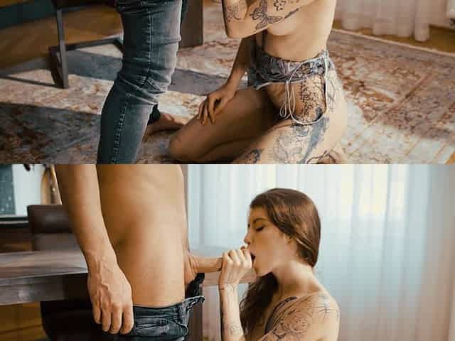 Tattooed teen Eden Ivy gets her holes drilled by a huge cock