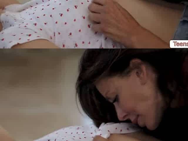 MILF lesbians make their pussies so wet on the couch
