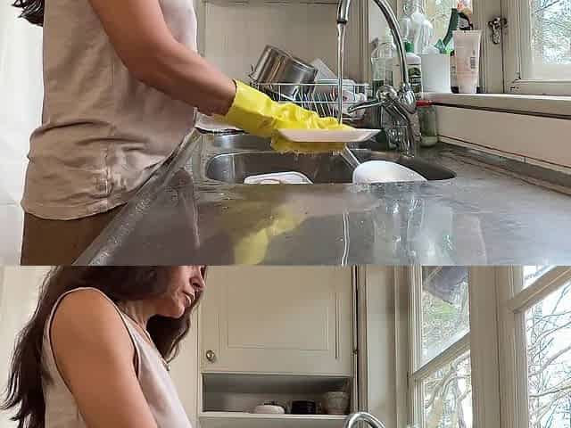 I was doing the dishes but my lascivious spouse didn't let me finish and screwed me from behind in the kitchen