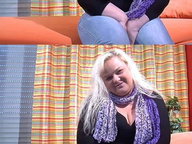Fat blonde German housewife persuaded to solo casting