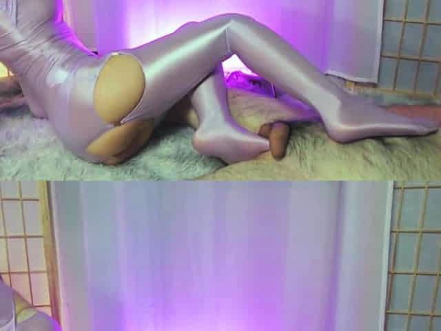 CAT'S EYE Spandex Catsuit Glossy Satin Gloves Tickling