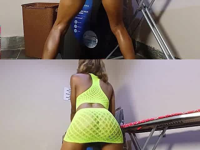 Nasty Laundry Day: Black Queen Drenched Vagina & Toys Herself Hard.