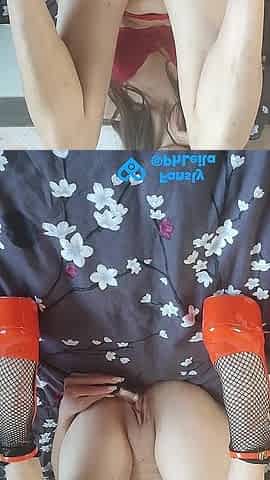 Slut in Red Heels Fucks Pussy with Vibrator