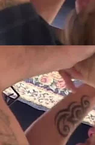 Blonde chick sucks his cock in close up