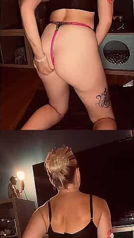 Golden-haired honey uses booty In chastity strap solo female sinless sextoy Underware
