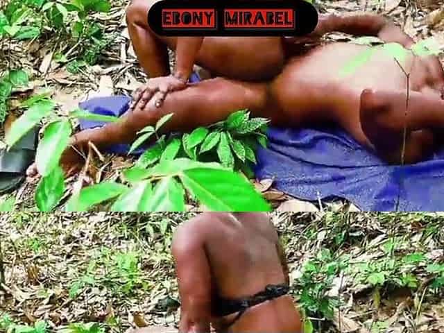 Village black big beautiful woman riding large rod in the forest