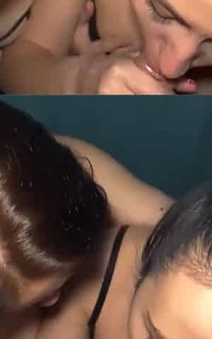 Threesome Bathroom Blowjob with Black Lynn and Vicky Sixxx