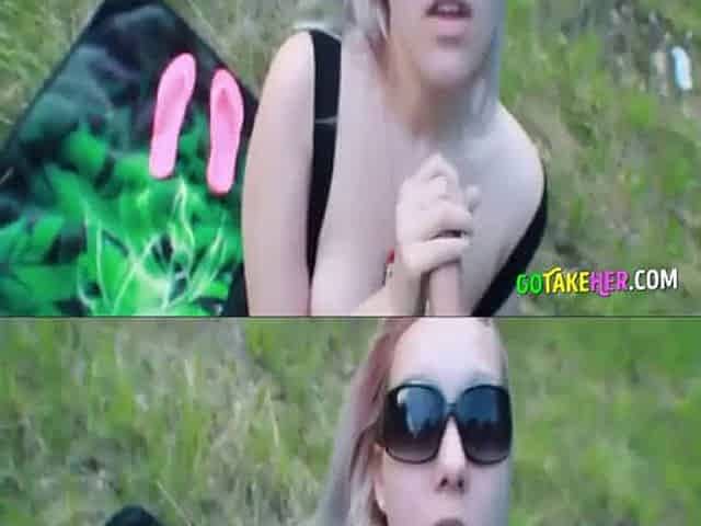 Blonde Amateur Gets Facialized Outdoors by the Road