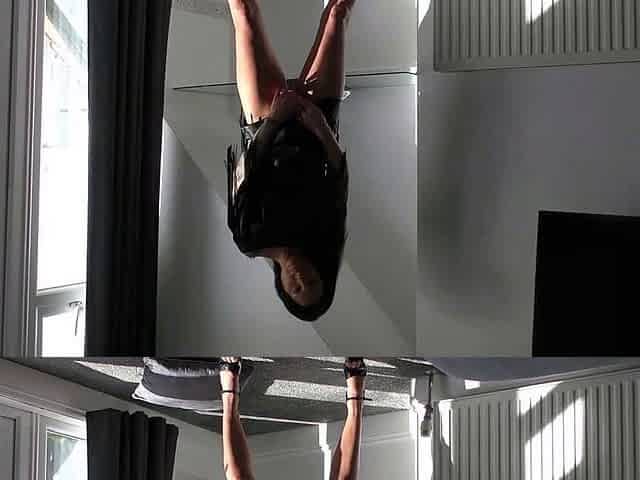 Hot Mom in Leather Dress Masturbates Solo by the Wall