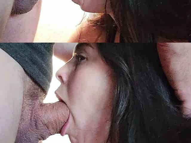 Cumshot for brunette after pov blowjob