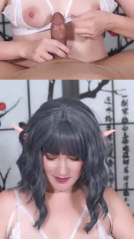 Blue hair pale elf Vanerose gives a good tit job