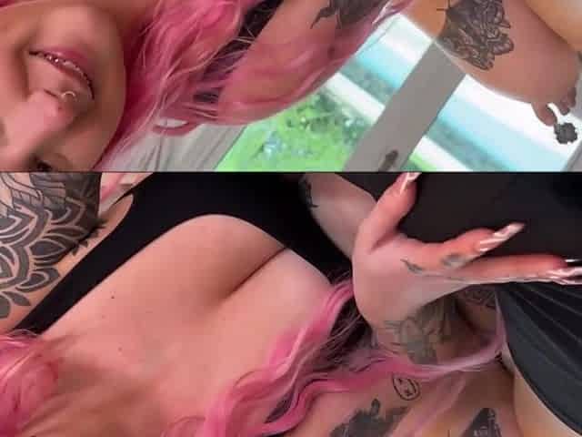 Kinky Tattooed Pink Haired PAWG Skylar Vox gives POV handjob - Big tits
