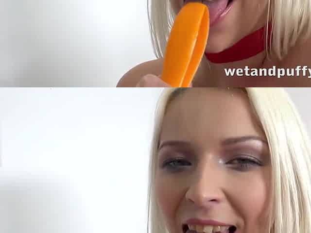 Karol Lilien And Jordan Pryce In Gorgeous Blonde Is Using A Glass Object To Drill Her Shaved Pussy