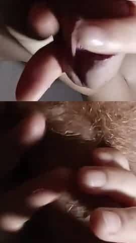 Jerking off and Rubbing a Dick Against a Tight Unshaven Pussy