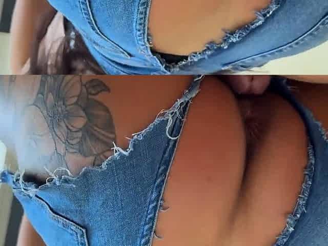 Julia Fit Got Powerful Anal Creampie In Torn Denim Shorts