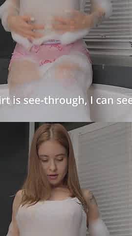Stepbro, Can I Join You in the Shower? Stepsister's Wet T-shirt and Pussy. Taboo. POV. Dirty Talk.