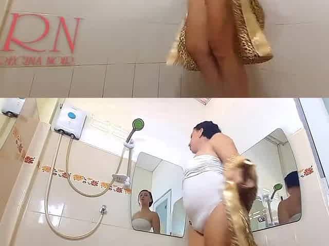 Honey rubs cosmetic massage lotion oil on her pretty legs Shaving legs washes butt and cunt two full