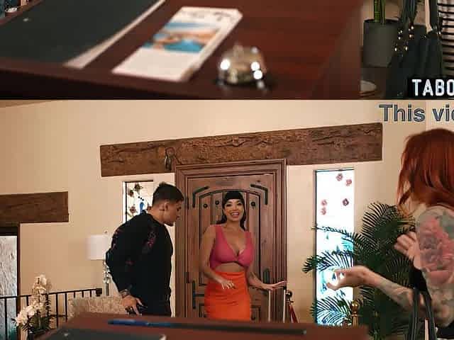 Single latina MILF with huge boobs goes to a wedding to fuck a stepson