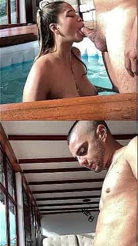 Slender Pale Golden-haired with Large Booty Deepthroats Large Jock in Jacuzzi