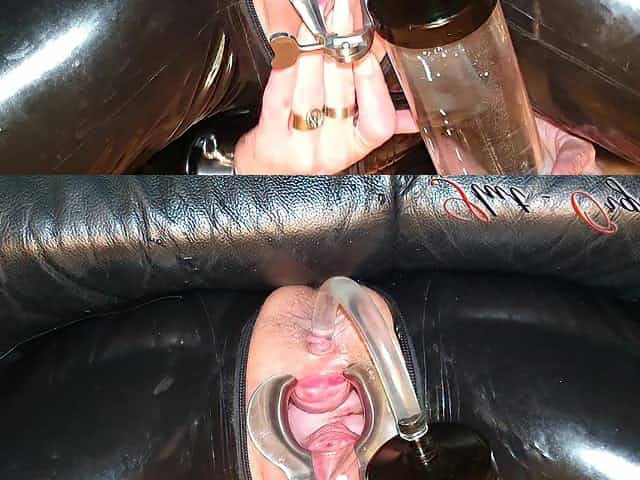 Slave Slut-Orgasma Celeste Latex Enema Speculum Orgasm