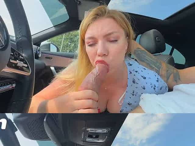 Public oral pleasure and swallow, super-fucking-hot towheaded with enormous tits fellates all the man gravy - XXX!