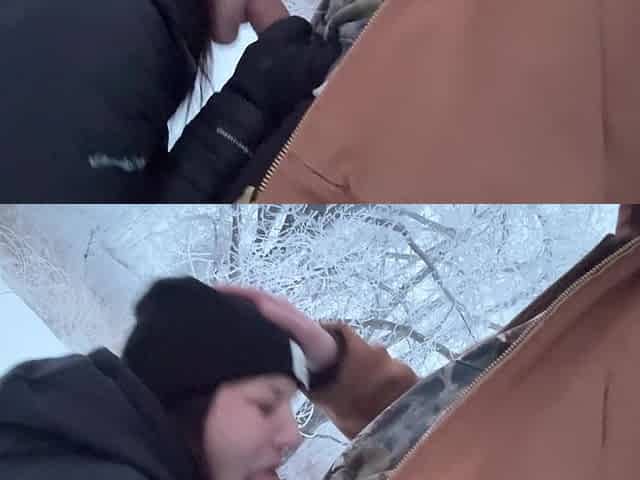 Outdoor Girl Almost Caught Getting Dick Hard in the Snow