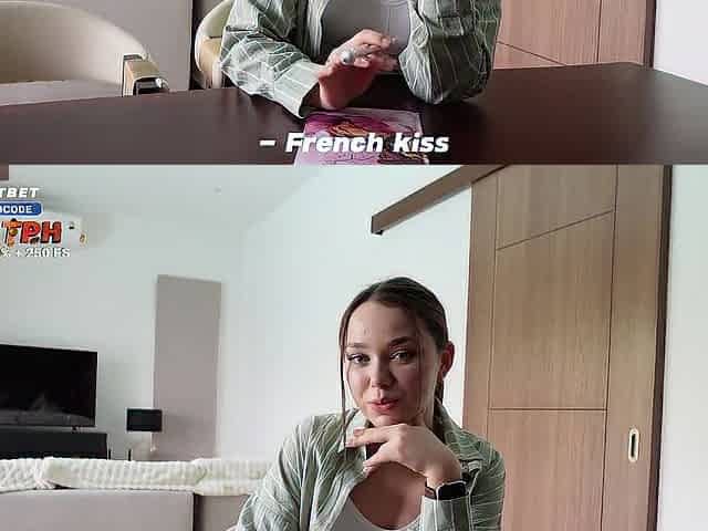 Youthful French Teacher, Teaches Real French Giving a kiss. Drilled a Student on the Table
