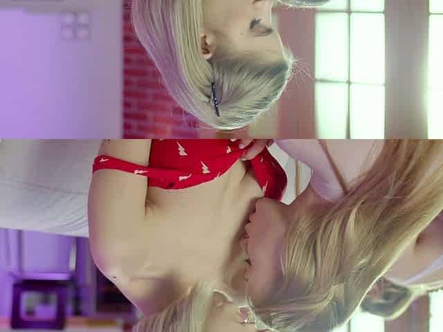 Blonde and brunette lesbians licking and sucking pussy