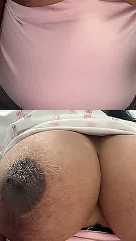 Milking my large breasts in public washroom