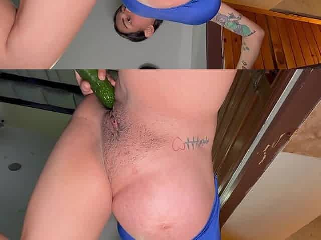 hot woman screwed in the butt with a cucumber