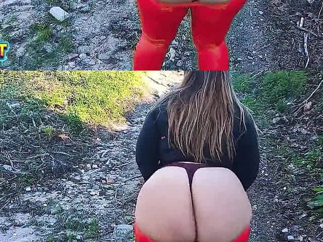 Large butt blond in constricted red leggings gets screwed