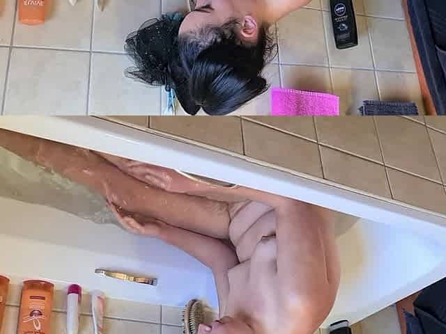 Big Ass Small Boobs Slut Enjoys a Warm Soapy Bath, Close Ups