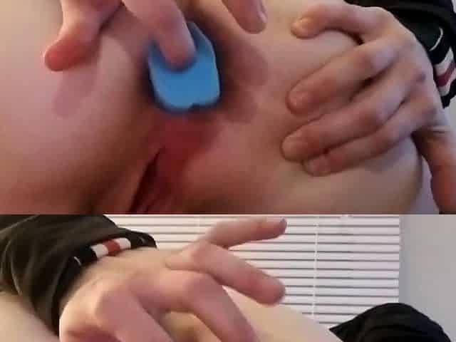 Gaping Anal Training with a Big Blue Dildo
