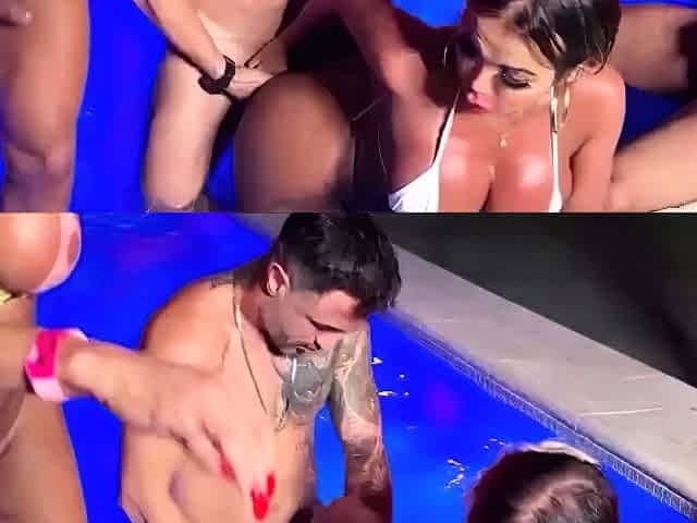 Busty amateur girlfriend group sex with facials