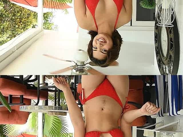 Beautiful brunette in bikini, solo play.
