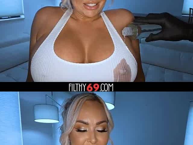 Hawt blond sweetheart gets large titties and butt oiled and gets screwed - Callie Brooks