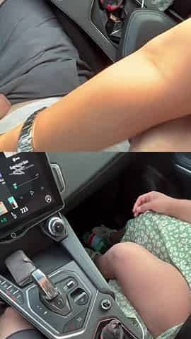 My girlfriend jerks me off in the car then masturbates