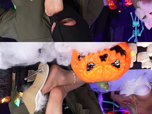 Xxl Halloween Footjob & Heeljob in Ripped Nylons - Foot Worship with White Toes