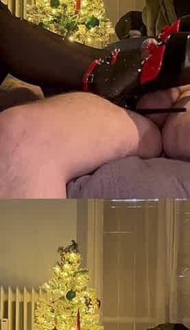 Footjob in Sexy Heels and Missionary Cumshot on Hairy Pussy