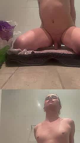 Abased Hanna bangs her large sex toy previous to sucking it clean