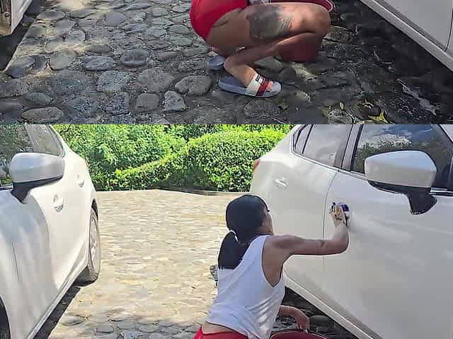 Colombian has sex in a public car wash with a dude with a large shlong - Athenea Rose & Max Betancur