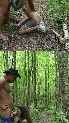 Almost Busted! Blowjob with Facial in the Forest!