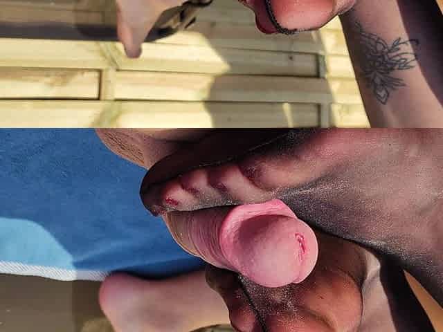 Glossy Black Nylon Footjob Im Garten