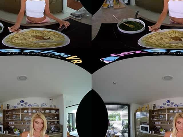 Dinner For You; Blonde Kitchen Food Girlfriend Blowjob Small Tits Shaved Pussy